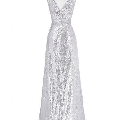 silver sequin long gown