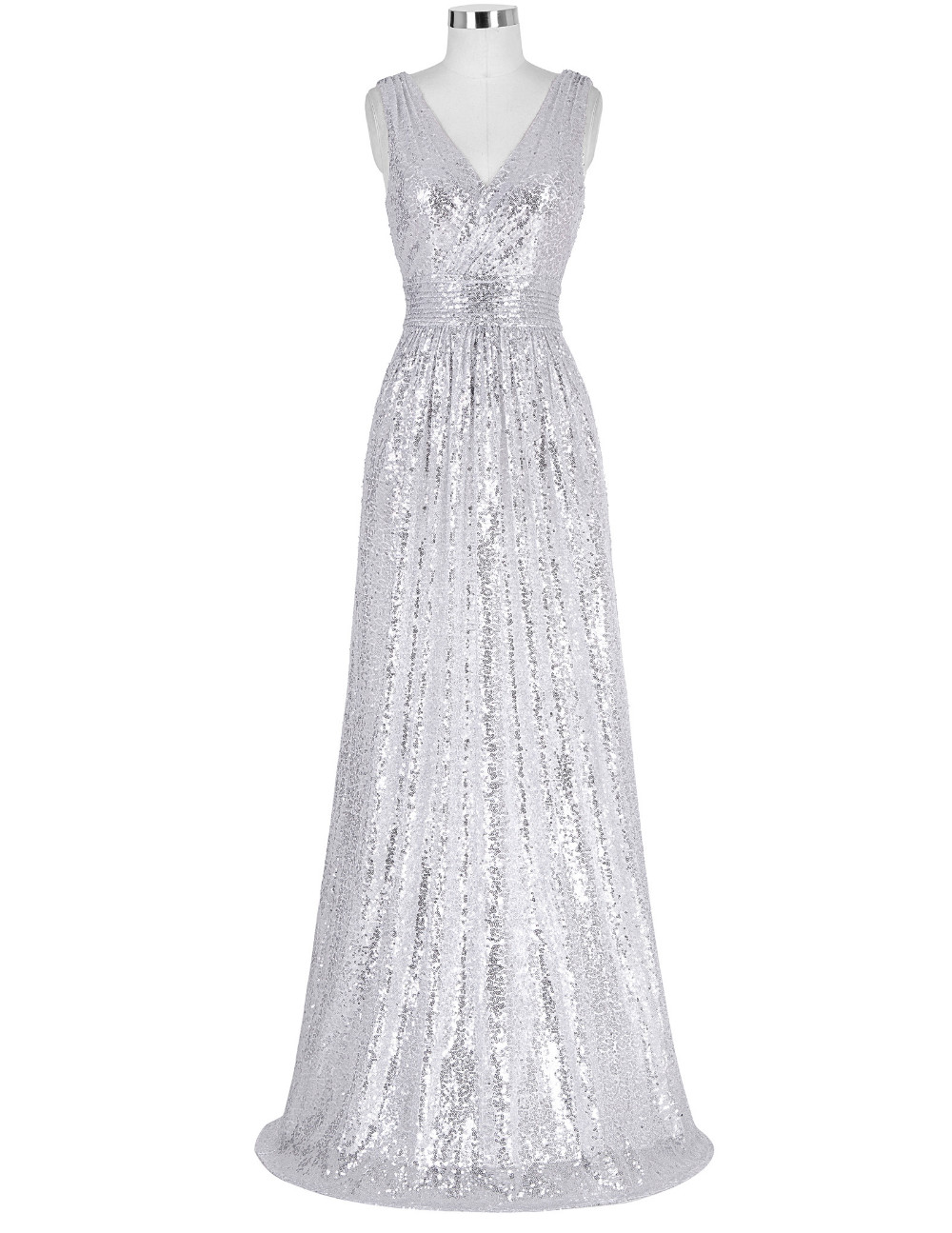 silver sequin long gown
