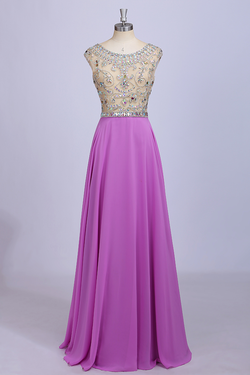 Light Purple Prom Dresses, Long Hot Chiffon Floor Length Party Dress